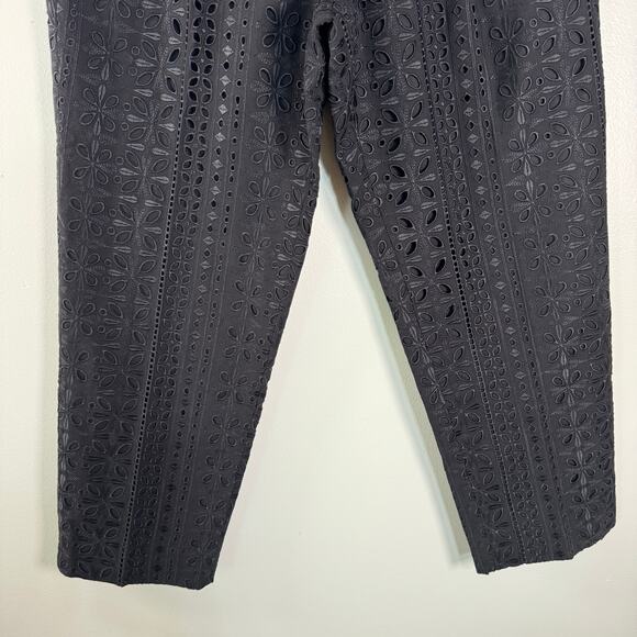 J.Crew Women's Pull-On Pant Eyelet Black High Rise Elastic Cropped Straight 12 - Picture 6 of 10